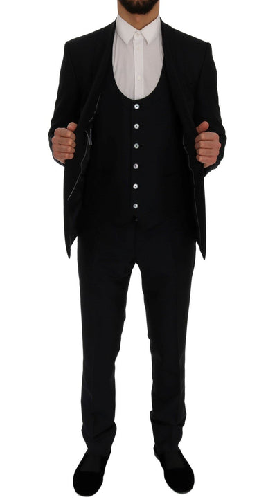 Blue Silk Wool Slim Fit 3 Piece Suit