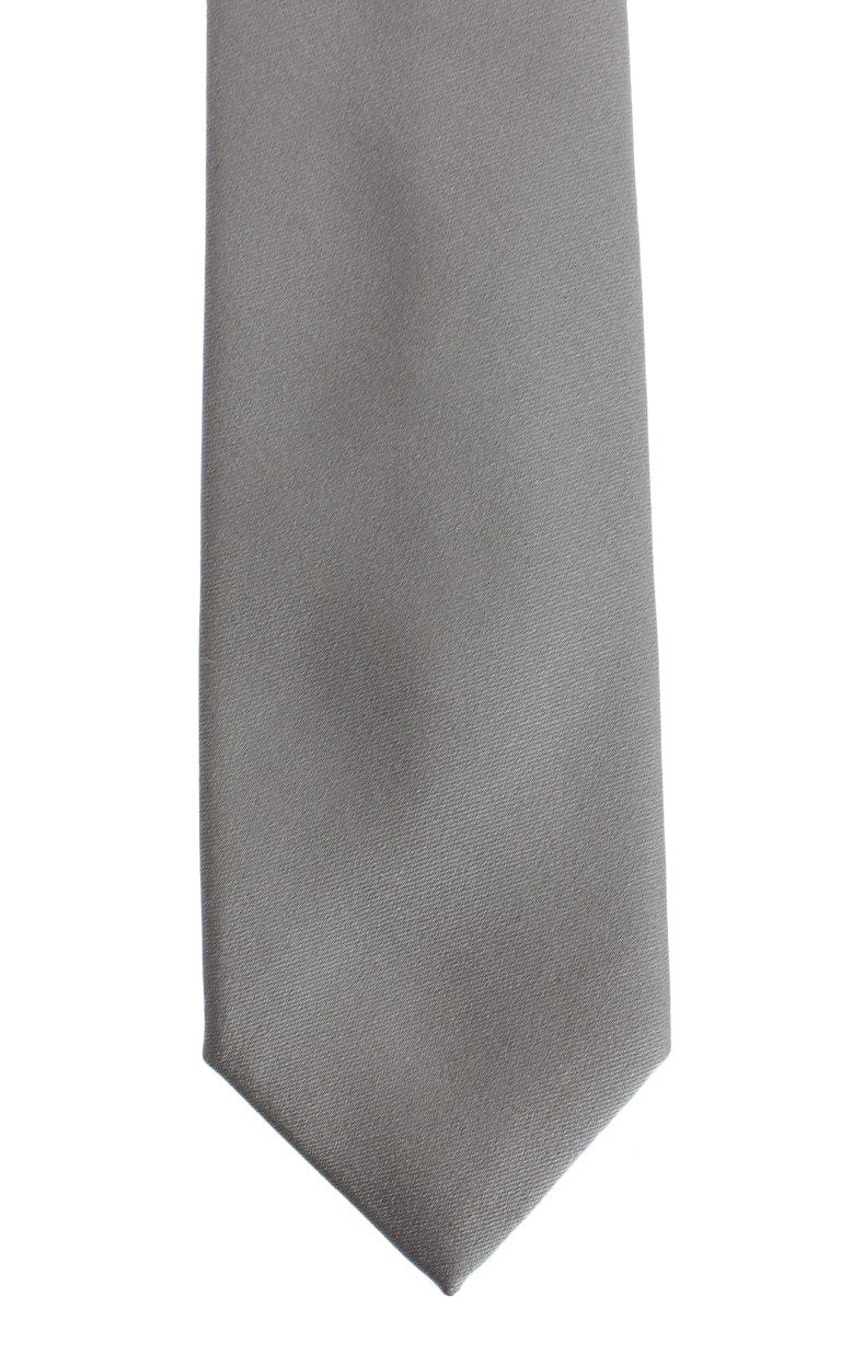 Silver Gray Solid Silk Skinny Slim Tie