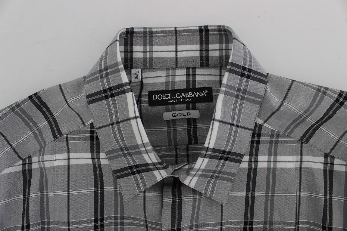 Gray Checkered Slim Fit GOLD Mens Shirt