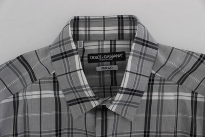 Gray Checkered Slim Fit GOLD Mens Shirt