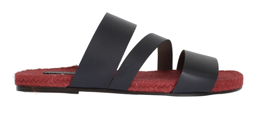 Blue Red Leather Straw Slides Sandals