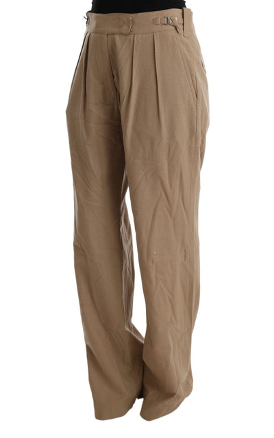 Beige Wool Regular Fit Casual Pants