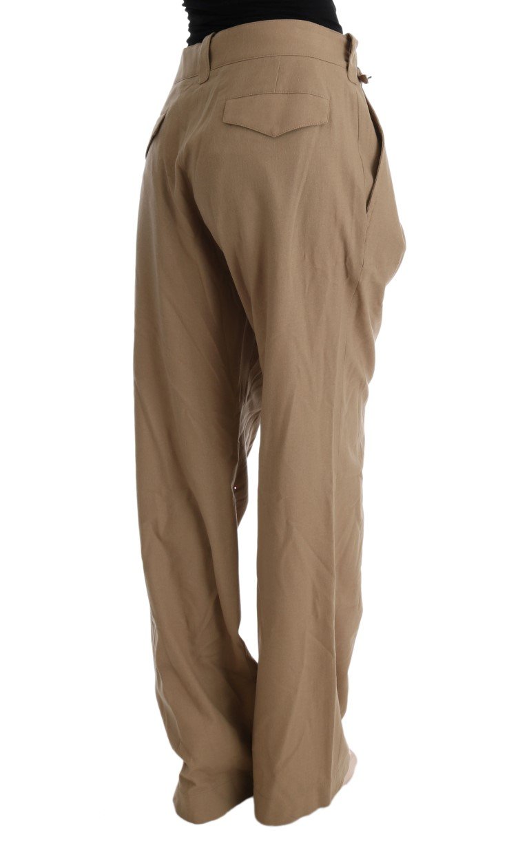 Beige Wool Regular Fit Casual Pants