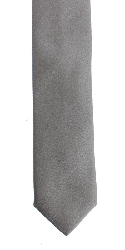 Silver Gray Solid Silk Skinny Slim Tie