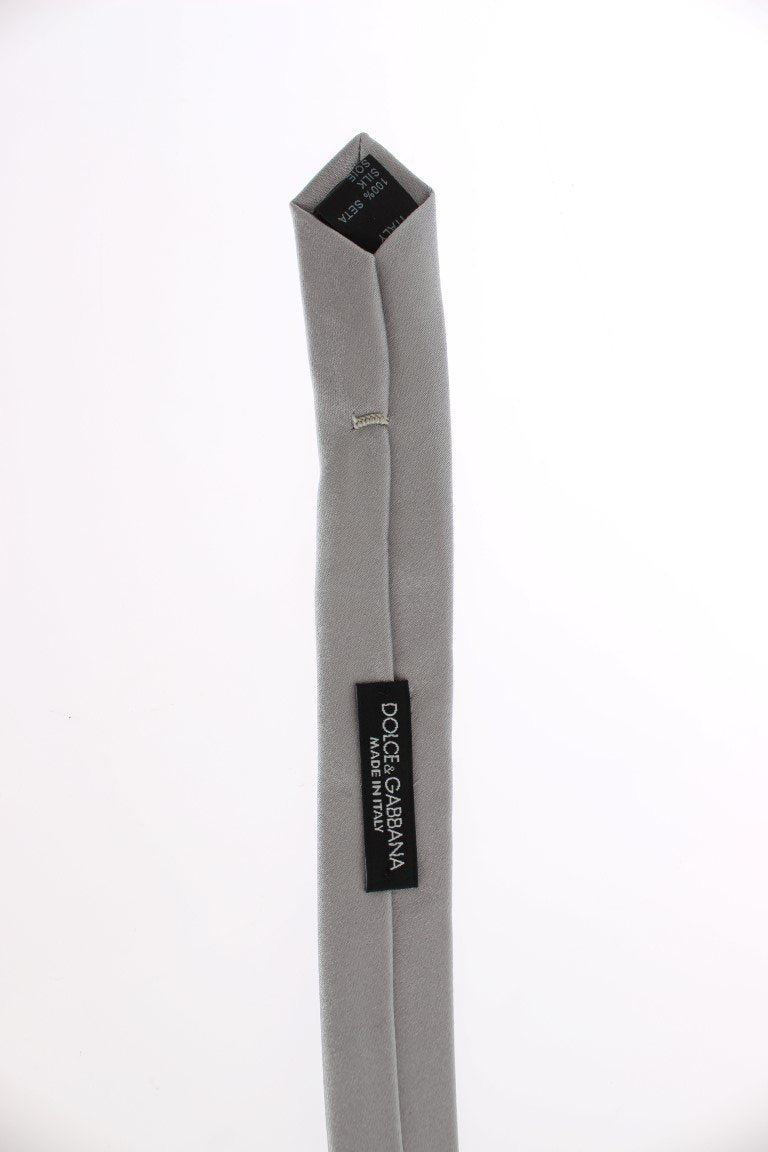 Silver Gray Solid Silk Skinny Slim Tie