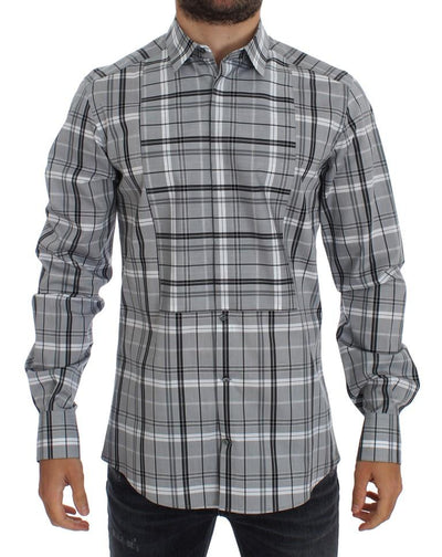 Gray Checkered Slim Fit GOLD Mens Shirt