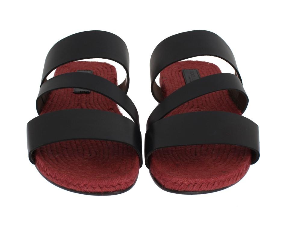Blue Red Leather Straw Slides Sandals