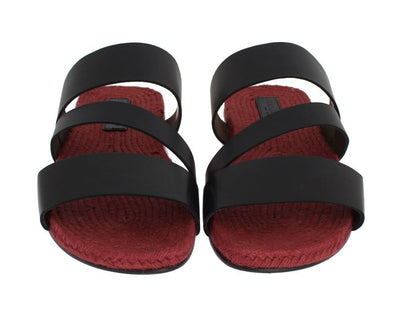 Blue Red Leather Straw Slides Sandals