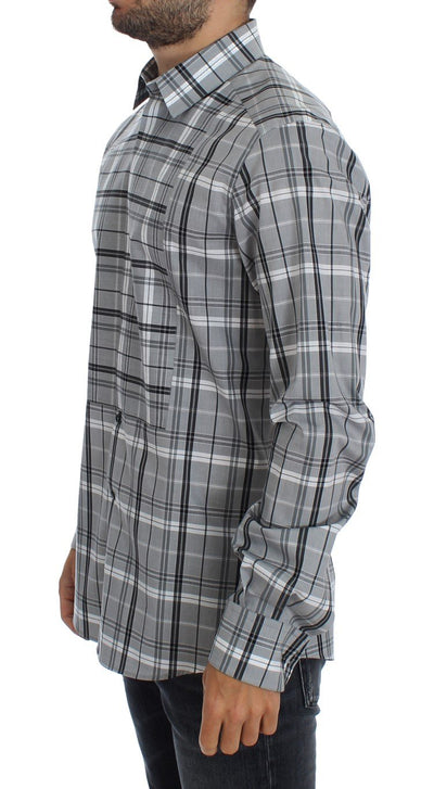 Gray Checkered Slim Fit GOLD Mens Shirt
