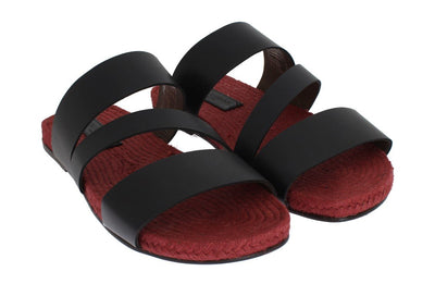 Blue Red Leather Straw Slides Sandals