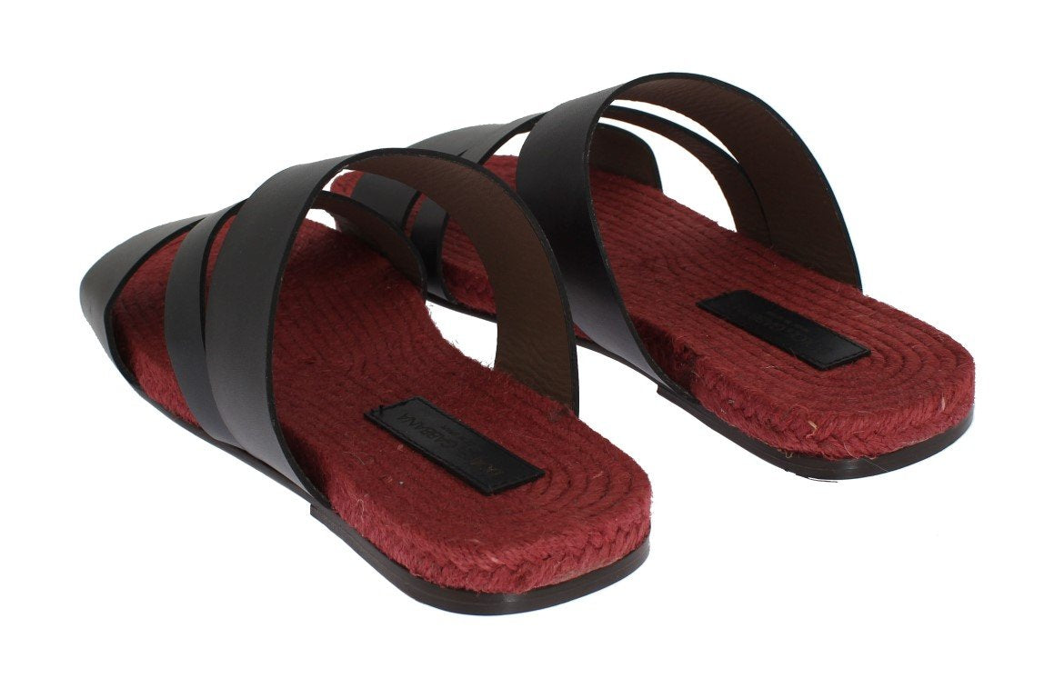Blue Red Leather Straw Slides Sandals