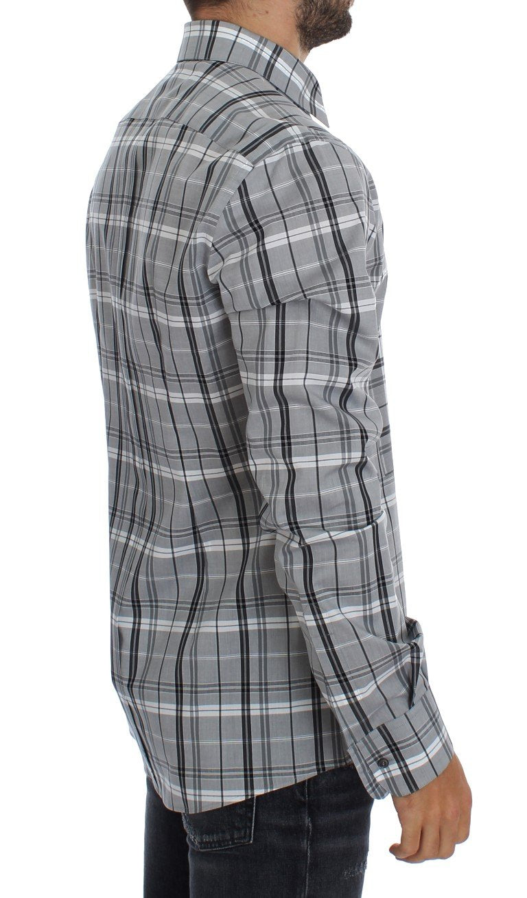 Gray Checkered Slim Fit GOLD Mens Shirt