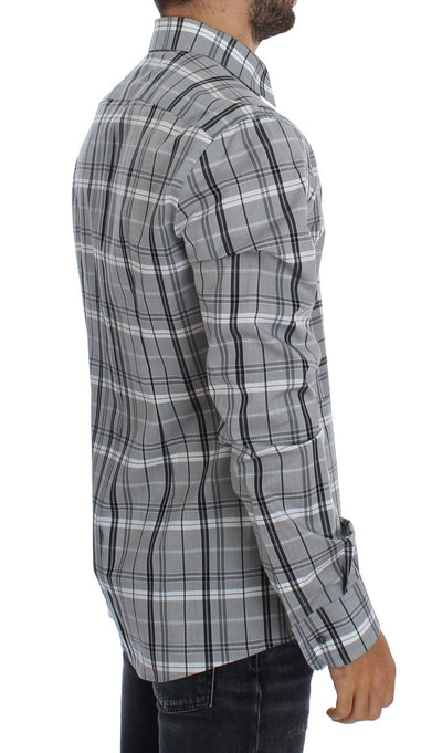 Gray Checkered Slim Fit GOLD Mens Shirt