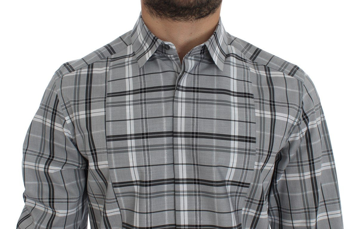 Gray Checkered Slim Fit GOLD Mens Shirt