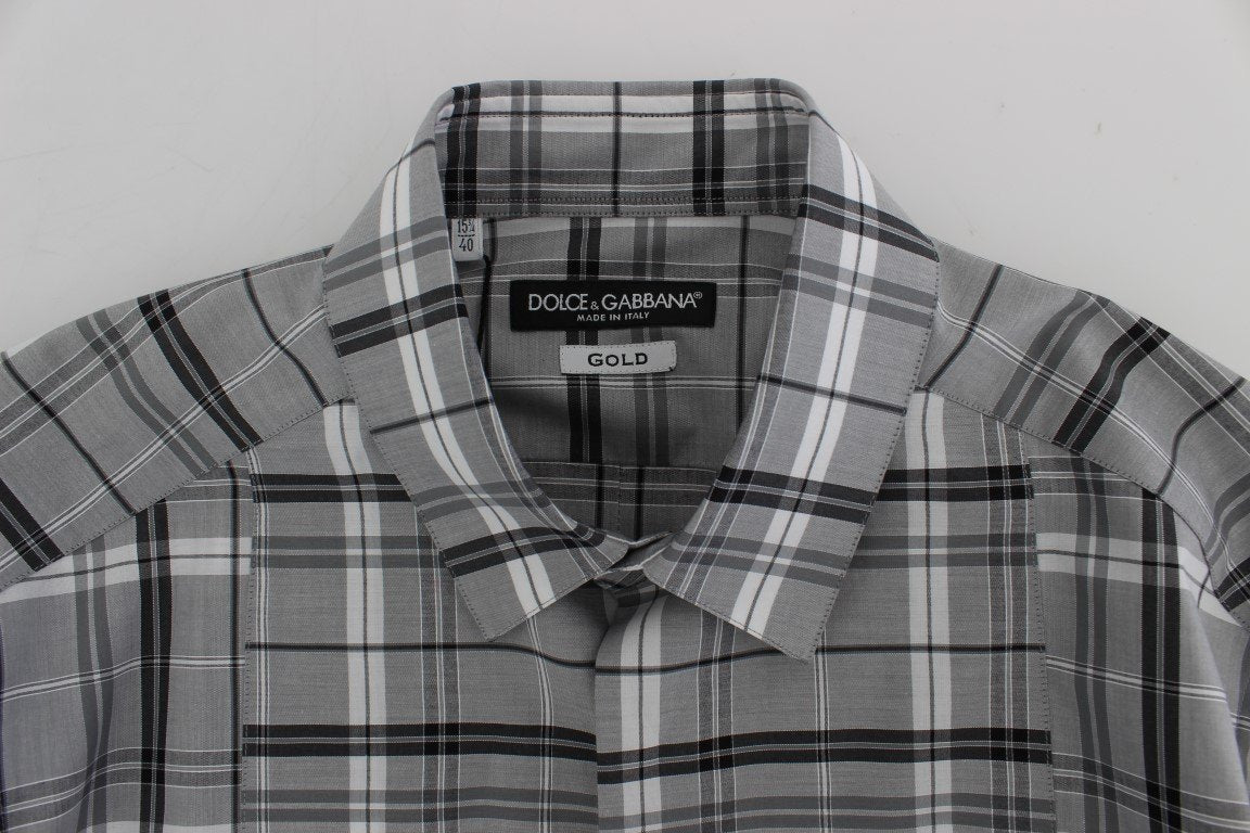Gray Checkered Slim Fit GOLD Mens Shirt
