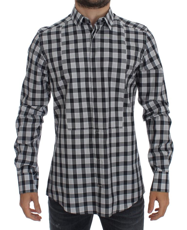 Gray Checkered Slim Fit GOLD Mens Shirt