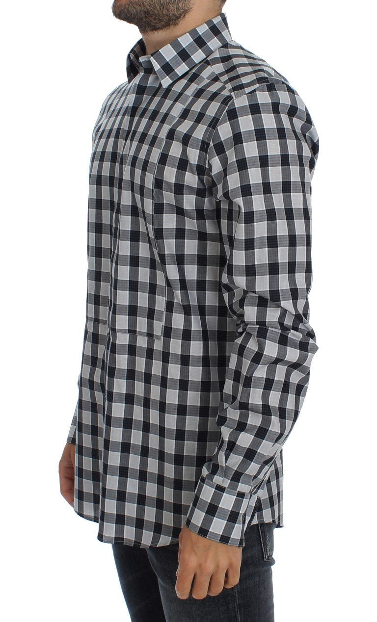Gray Checkered Slim Fit GOLD Mens Shirt