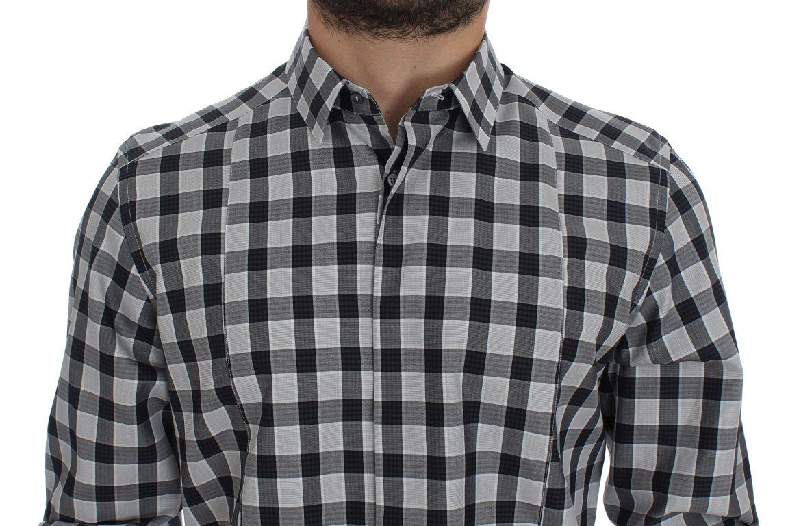 Gray Checkered Slim Fit GOLD Mens Shirt