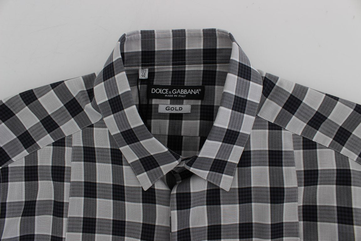 Gray Checkered Slim Fit GOLD Mens Shirt