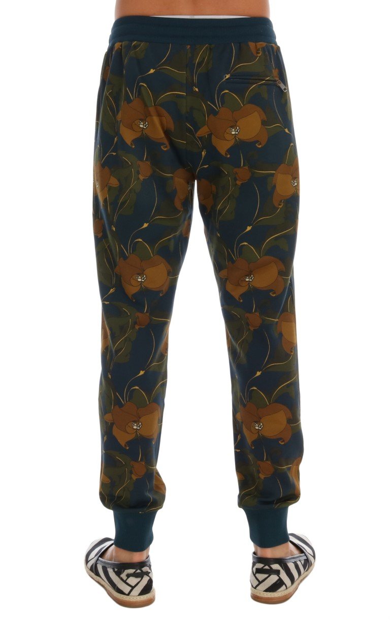 Blue Cotton Flower Print Sport Pants