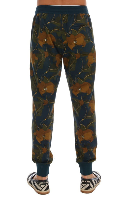Blue Cotton Flower Print Sport Pants
