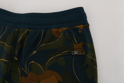 Blue Cotton Flower Print Sport Pants
