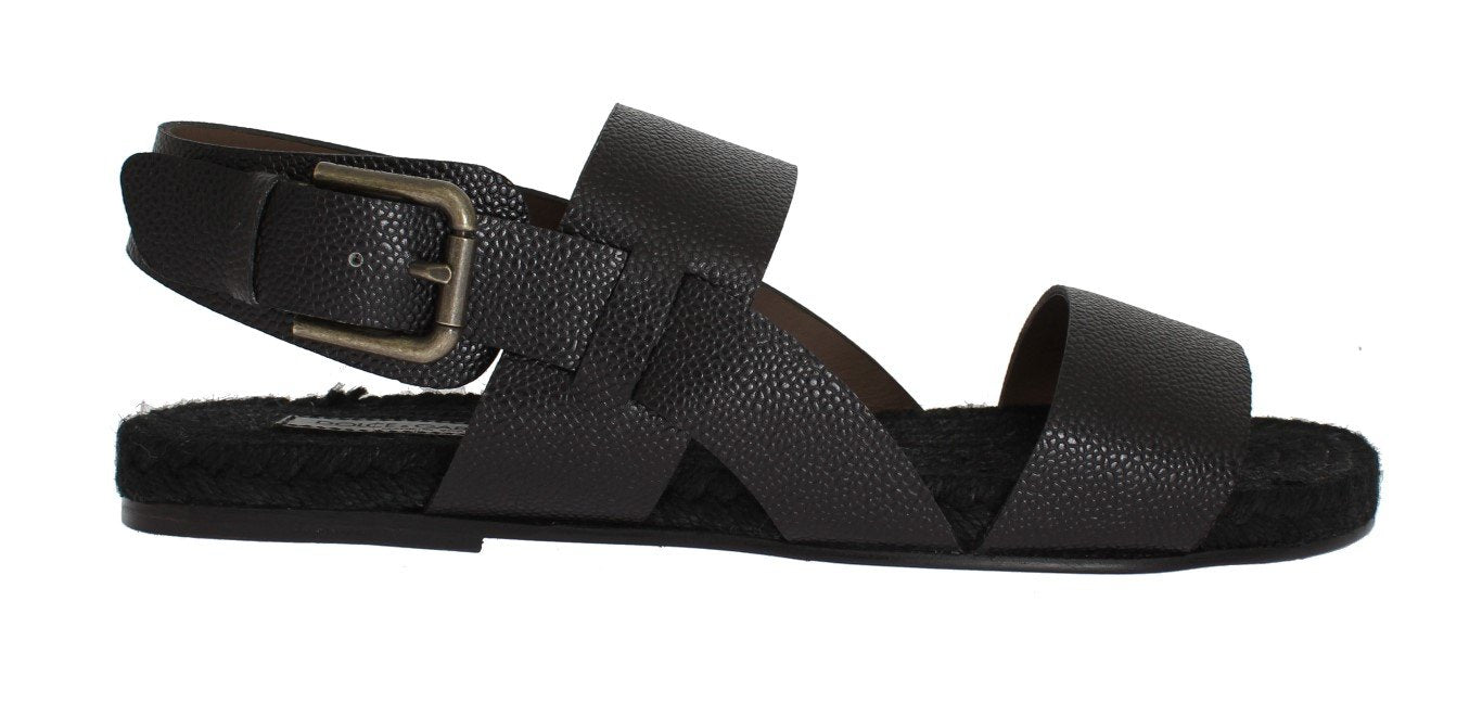 Black Leather Strap Slides Sandals