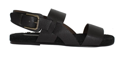 Black Leather Strap Slides Sandals