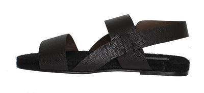 Black Leather Strap Slides Sandals