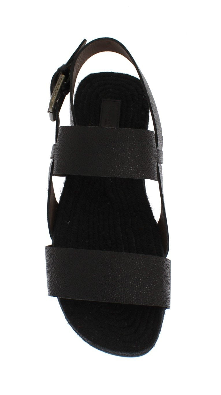 Black Leather Strap Slides Sandals