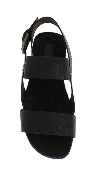 Black Leather Strap Slides Sandals