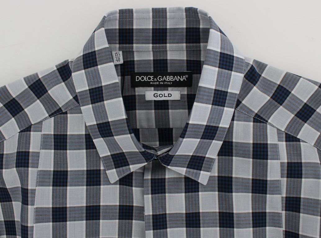 Blue Checkered Slim Fit GOLD Mens Shirt