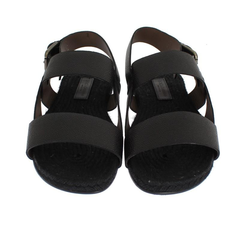 Black Leather Strap Slides Sandals