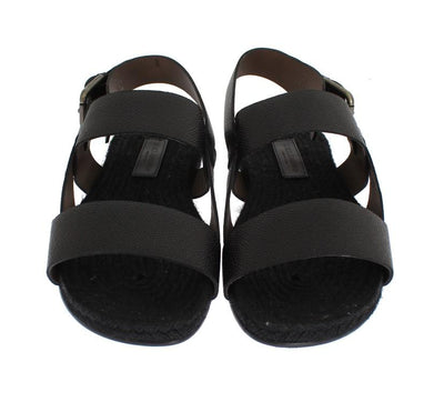 Black Leather Strap Slides Sandals