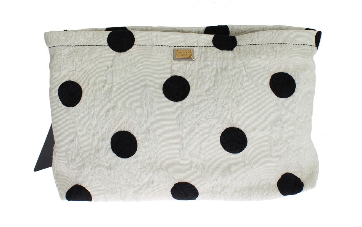 White Black Polka Dots Brocade Hand Clutch Bag