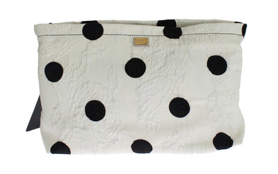 White Black Polka Dots Brocade Hand Clutch Bag