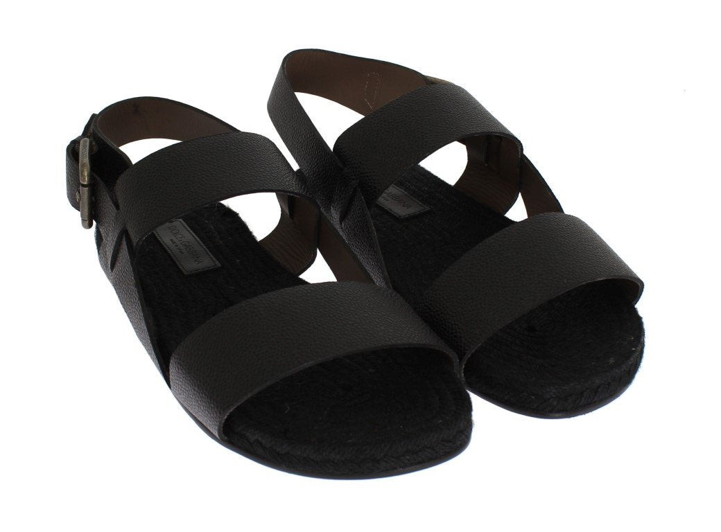 Black Leather Strap Slides Sandals