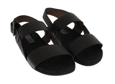 Black Leather Strap Slides Sandals