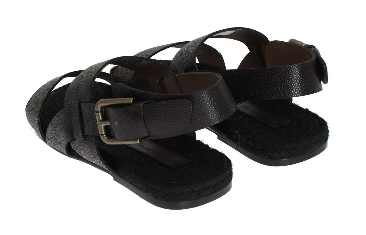 Black Leather Strap Slides Sandals