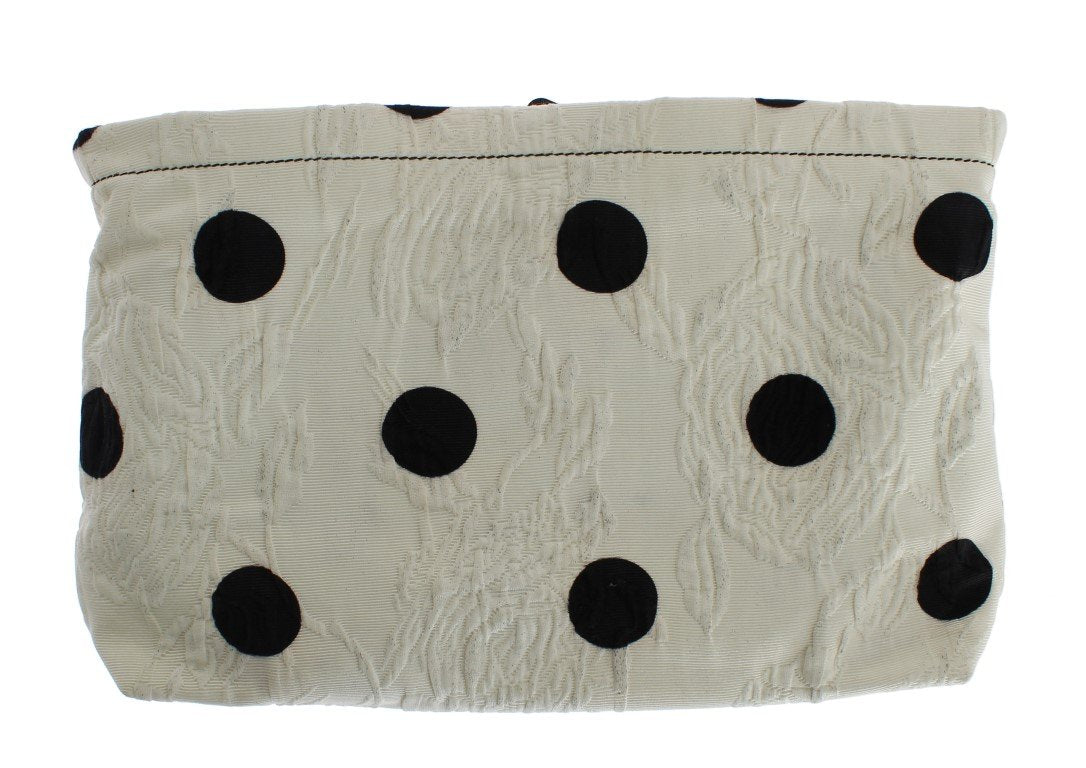 White Black Polka Dots Brocade Hand Clutch Bag