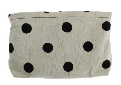 White Black Polka Dots Brocade Hand Clutch Bag