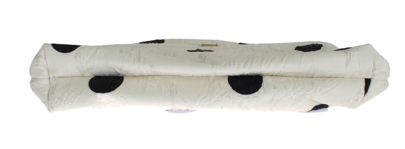 White Black Polka Dots Brocade Hand Clutch Bag