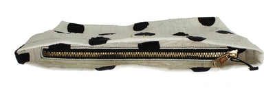 White Black Polka Dots Brocade Hand Clutch Bag