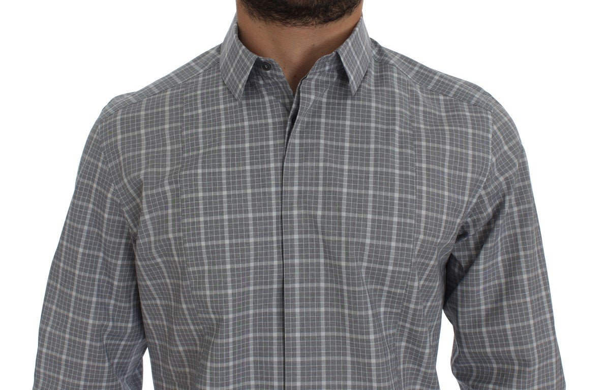 Gray Checkered Slim Fit GOLD Mens Shirt