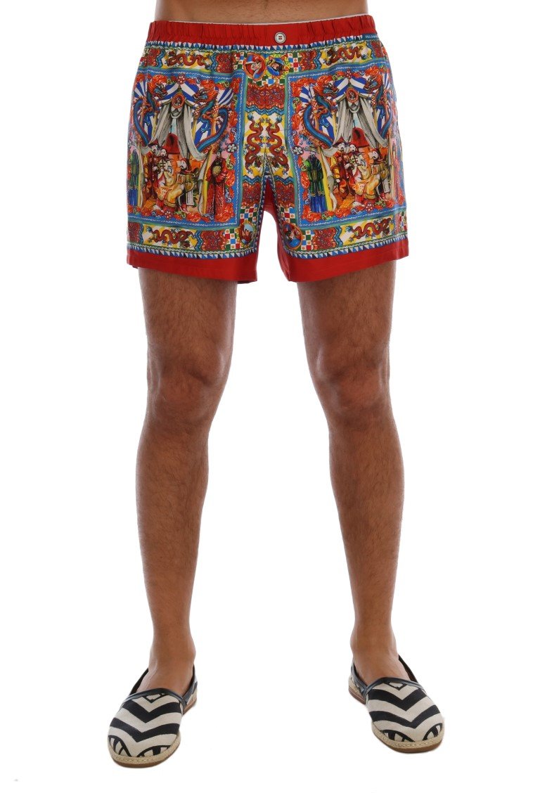 Multicolor Carretto Print Silk Pajama Shorts