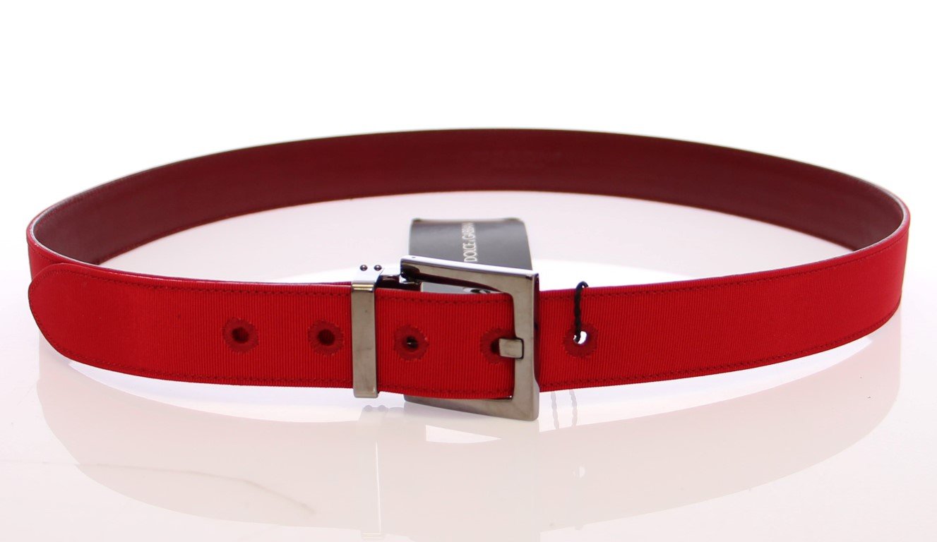 Red Fabric Silver Logo Belt