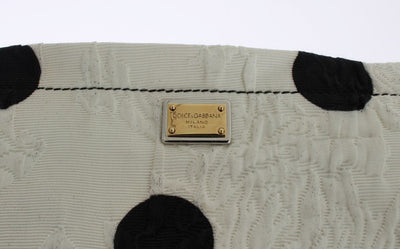 White Black Polka Dots Brocade Hand Clutch Bag
