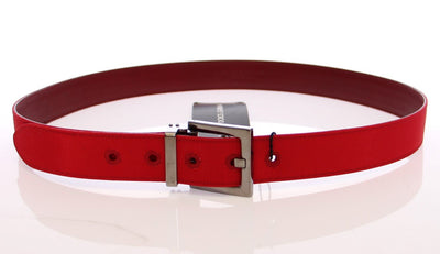 Red Fabric Silver Logo Belt