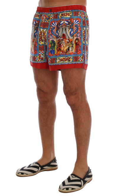 Multicolor Carretto Print Silk Pajama Shorts