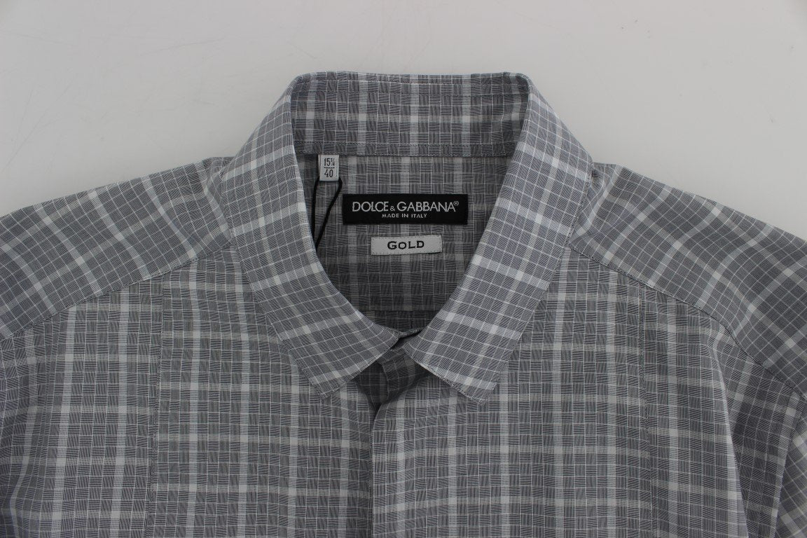 Gray Checkered Slim Fit GOLD Mens Shirt